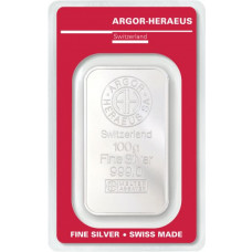 Lingotto ARGENTO 999/000 ARGOR-HERAEUS  100 Grammi SPEDIZIONE GRATUITA